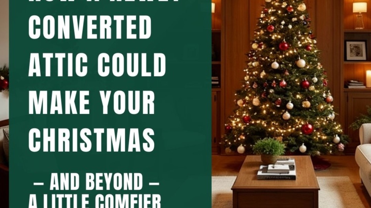 Festive attic examples showing guest room, playroom, and quiet retreat ideas for Christmas and winter use.