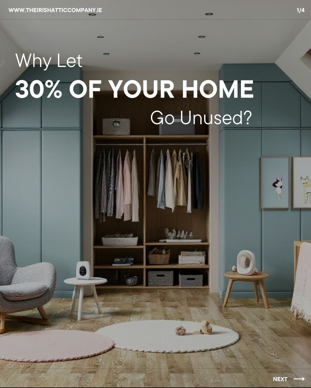 Modern attic home office with skylight, fitted shelving, desk, and natural daylight.