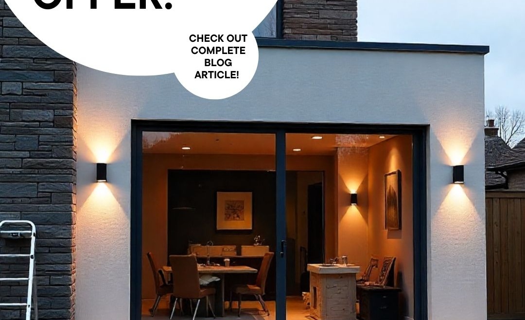 Home exterior showing a modern extension-style interior, representing added living space without changing the home’s footprint.