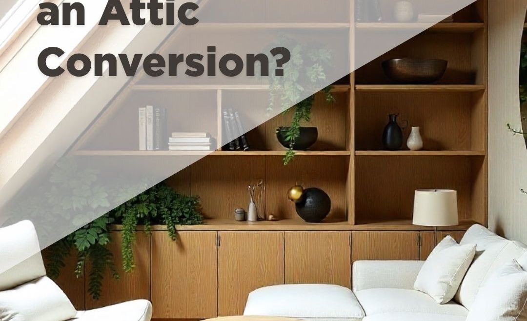 Modern attic lounge with built-in shelving, skylight, and minimalist decor