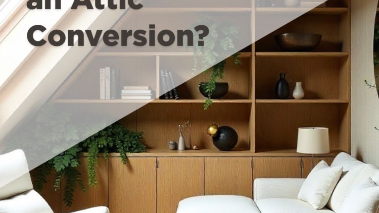 Modern attic lounge with built-in shelving, skylight, and minimalist decor